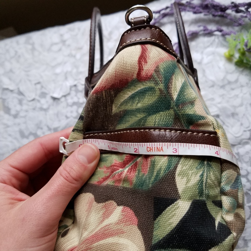 Purse Tropical Florals Removable Strap Brown Green - Picture 8 of 8